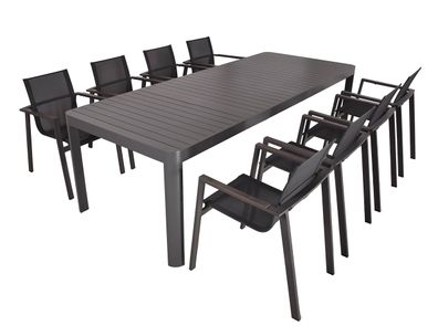 Garten-Sitzgruppe ERNST 9-tlg. Kunststoff Dunkelgrau Gartenmöbel-Set Gartengarnitur
