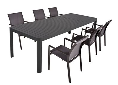 Garten-Sitzgruppe ERWIN 7-tlg. Kunststoff Dunkelgrau Gartenm?bel-Set Gartengarnitur