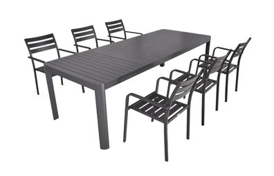 Garten-Sitzgruppe ELLA 7-tlg. Kunststoff Grau Gartenm?bel-Set Gartengarnitur