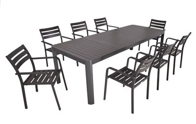 Garten-Sitzgruppe ELLA 9-tlg. Kunststoff Grau Gartenm?bel-Set Gartengarnitur