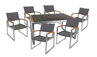 Garten-Sitzgruppe EMMY 7-tlg. Kunststoff Braun Gartenmöbel-Set Gartengarnitur