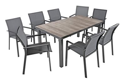 Garten-Sitzgruppe FABIO 9-tlg. Kunststoff Mittelgrau Gartenm?bel-Set Gartengarnitur