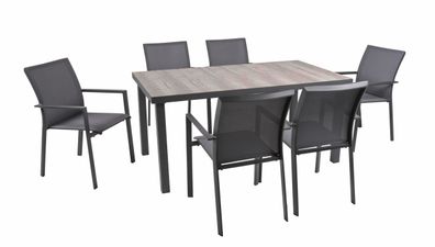 Garten-Sitzgruppe FABIO 7-tlg. Kunststoff Mittelgrau Gartenm?bel-Set Gartengarnitur