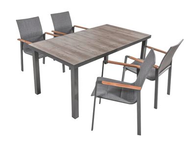 Garten-Sitzgruppe FALK 5-tlg. Teak Mittelgrau Gartenm?bel-Set Gartengarnitur