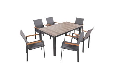 Garten-Sitzgruppe FALK 7-tlg. Teak Mittelgrau Gartenm?bel-Set Gartengarnitur