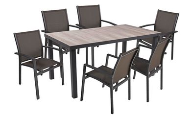 Garten-Sitzgruppe FARID 7-tlg. Kunststoff Mittelgrau Gartenm?bel-Set Gartengarnitur