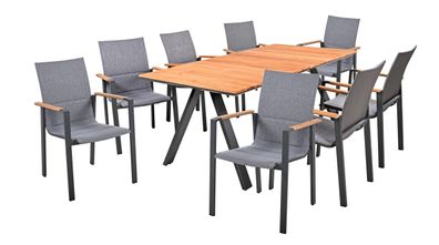 Garten-Sitzgruppe FAYE 9-tlg. Teak Dunkelgrau Gartenm?bel-Set Gartengarnitur