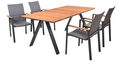Garten-Sitzgruppe FAYE 5-tlg. Teak Dunkelgrau Gartenm?bel-Set Gartengarnitur