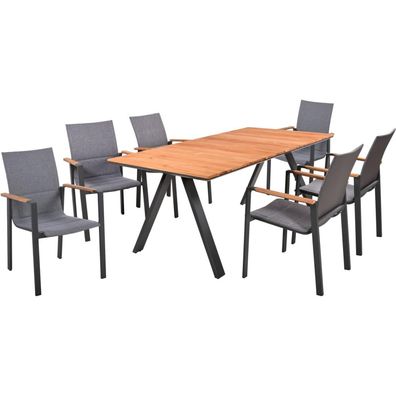 Garten-Sitzgruppe FAYE 7-tlg. Teak Dunkelgrau Gartenm?bel-Set Gartengarnitur