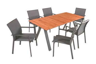 Garten-Sitzgruppe GESA 7-tlg. Teak Grau Gartenm?bel-Set Gartengarnitur