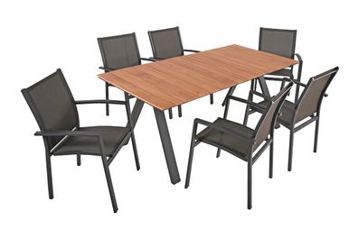 Garten-Sitzgruppe GEORG 7-tlg. Teak Dunkelgrau Gartenm?bel-Set Gartengarnitur