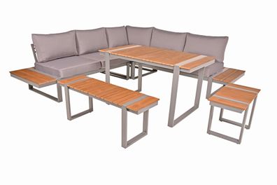 Gartenloungeset GERD 6-tlg Alu/Kunststoff Hellbraun Gartenloungeecke Gartenmöbel Set