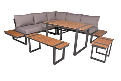 Gartenloungeset GERD 6-tlg Alu/Kunststoff Dunkelbraun Gartenloungeecke Gartenmöbel