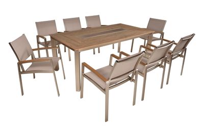 Garten-Sitzgruppe HANNE 9-tlg. Kunststoff Grau Gartenm?bel-Set Gartengarnitur