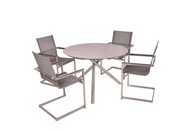 Garten-Sitzgruppe HAKON 5-tlg. Kunststoff Grau Gartenm?bel-Set Gartengarnitur