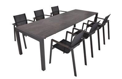 Garten-Sitzgruppe HAUKE 7-tlg. Kunststoff Dunkelbraun Gartenmöbel-Set Gartengarnitur