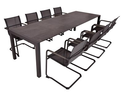 Garten-Sitzgruppe HAUKE 9-tlg. Kunststoff Grau Gartenmöbel-Set Gartengarnitur