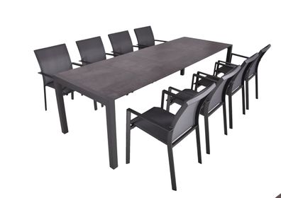 Garten-Sitzgruppe HAUKE 9-tlg. Kunststoff Grau Gartenm?bel-Set Gartengarnitur