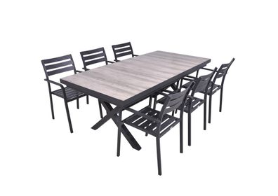 Garten-Sitzgruppe JANA 7-tlg. Alu/Keramik Eiche-Optik Grau Gartenm?bel-Set
