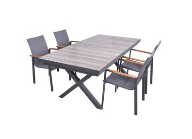 Garten-Sitzgruppe JANA 5-tlg. Alu/Keramik Eiche-Optik Grau Gartenm?bel-Set