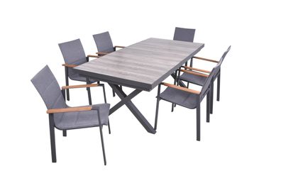 Garten-Sitzgruppe JANA 7-tlg. Alu/Keramik Eiche-Optik Grau Gartenm?bel-Set