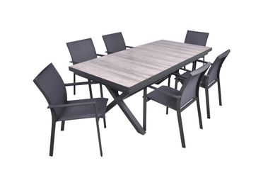 Garten-Sitzgruppe JANA 7-tlg. Alu/Keramik Eiche-Optik Grau Gartenm?bel-Set