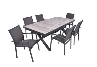 Garten-Sitzgruppe JANA 7-tlg. Alu/Keramik Eiche-Optik Grau Gartenm?bel-Set