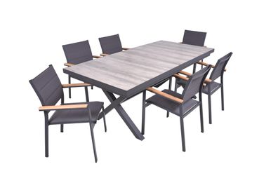 Garten-Sitzgruppe JANA 7-tlg. Alu/Keramik Eiche-Optik Grau Gartenm?bel-Set