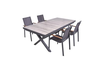Garten-Sitzgruppe JANA 5-tlg. Alu/Keramik Eiche-Optik Grau Gartenm?bel-Set