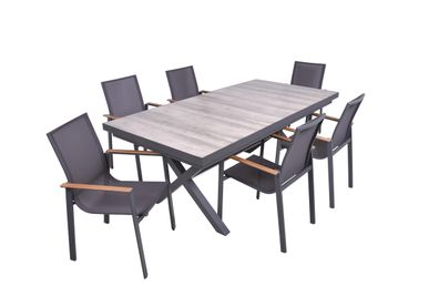Garten-Sitzgruppe JANA 7-tlg. Alu/Keramik Eiche-Optik Grau Gartenm?bel-Set