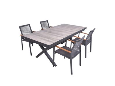 Garten-Sitzgruppe JANA 5-tlg. Aluminium Grau Gartenm?bel-Set Gartengarnitur