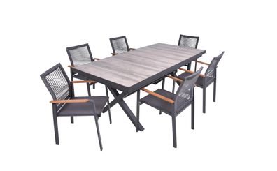 Garten-Sitzgruppe JANA 7-tlg. Alu/Keramik Eiche-Optik Grau Gartenm?bel-Set