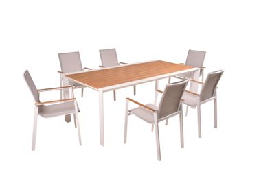 Garten-Sitzgruppe JONAS 7-tlg. Kunststoff Hellbraun Gartenm?bel-Set Gartengarnitur