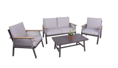 Gartenloungeset JARLE Kunststoff Olefinseilbespannung Hellgrau Gartenmöbel Set Garten