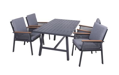 Garten-Sitzgruppe JOSEF 5-tlg. Kunststoff Dunkelgrau Gartenm?bel-Set Gartengarnitur
