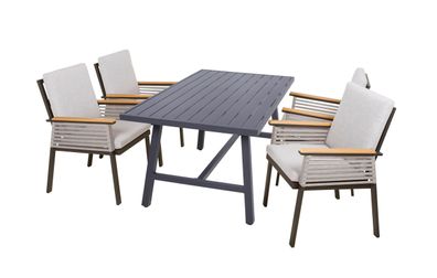 Garten-Sitzgruppe JOSEF 5-tlg. Kunststoff Hellgrau Gartenm?bel-Set Gartengarnitur