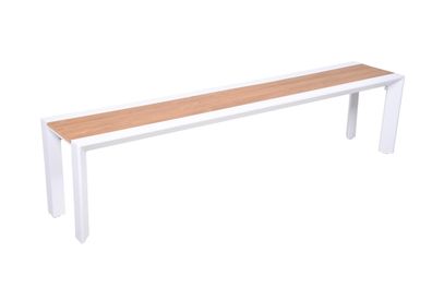 Gartenbank KASPER 180cm Breit Kunststoff Wei? Ohne R?ckenlehne Terrassenbank