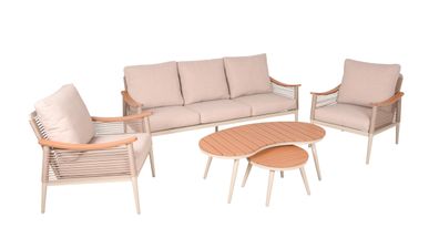 Gartenloungeset LINDA Kunststoff Hellbraun Gartenmöbel Set Garten Loungegruppe