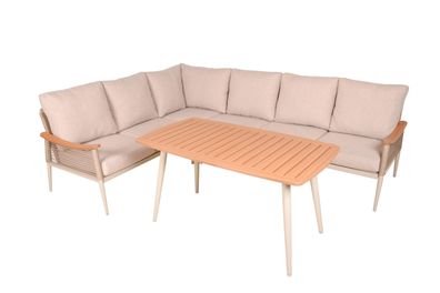 Gartenloungeset LINDA Kunststoff Beige Gartenmöbel Set Garten Lounge-Eckgruppe