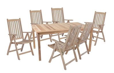 Garten-Sitzgruppe MAIKE 7-tlg. Teak Teakbraun Gartenm?bel-Set Gartengarnitur