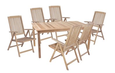 Garten-Sitzgruppe MAIKE 7-tlg. Teak Teakbraun Gartenm?bel-Set Gartengarnitur