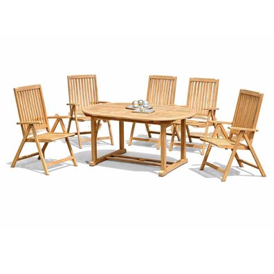 Garten-Sitzgruppe MANUEL 7-tlg. Teak Teakbraun Gartenm?bel-Set Gartengarnitur