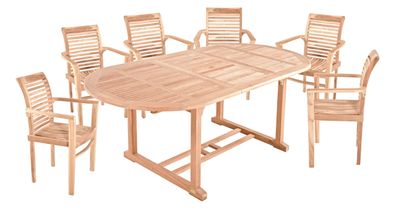 Garten-Sitzgruppe MANUEL 7-tlg. Teak Teakbraun Gartenm?bel-Set Gartengarnitur
