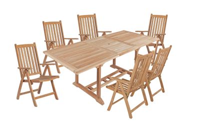 Garten-Sitzgruppe MADS 7-tlg. Teak Teakbraun Gartenm?bel-Set Gartengarnitur