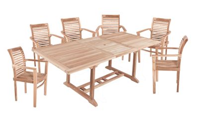 Garten-Sitzgruppe MAGNUS 7-tlg. Teak Teakbraun Gartenm?bel-Set Gartengarnitur