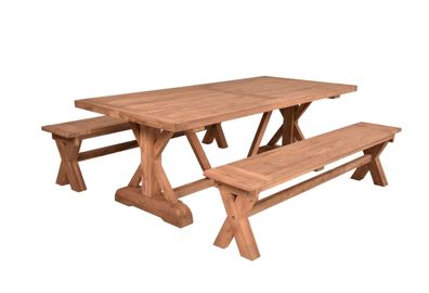 Garten-Sitzgruppe NOLAN 3-tlg. Teak Braun Gartenm?bel-Set Gartengarnitur