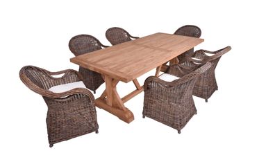Garten-Sitzgruppe NOAH 7-tlg. Teak Dunkelbraun Gartenm?bel-Set Gartengarnitur