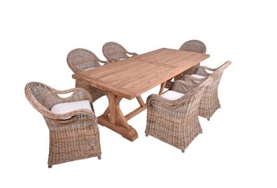 Garten-Sitzgruppe NOAH 7-tlg Teak Mattbraun Gartenm?bel-Set Gartengarnitur