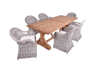 Garten-Sitzgruppe NOAH 7-tlg. Teak Hellbraun Gartenm?bel-Set Gartengarnitur