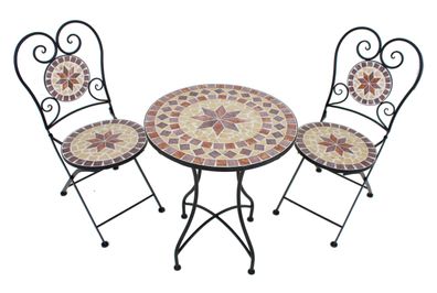 Balkonm?bel-Set ROBERT 3tlg. Mosaik Eisen Beige Balkon-Set Gartenm?bel-Set Sitzgruppe